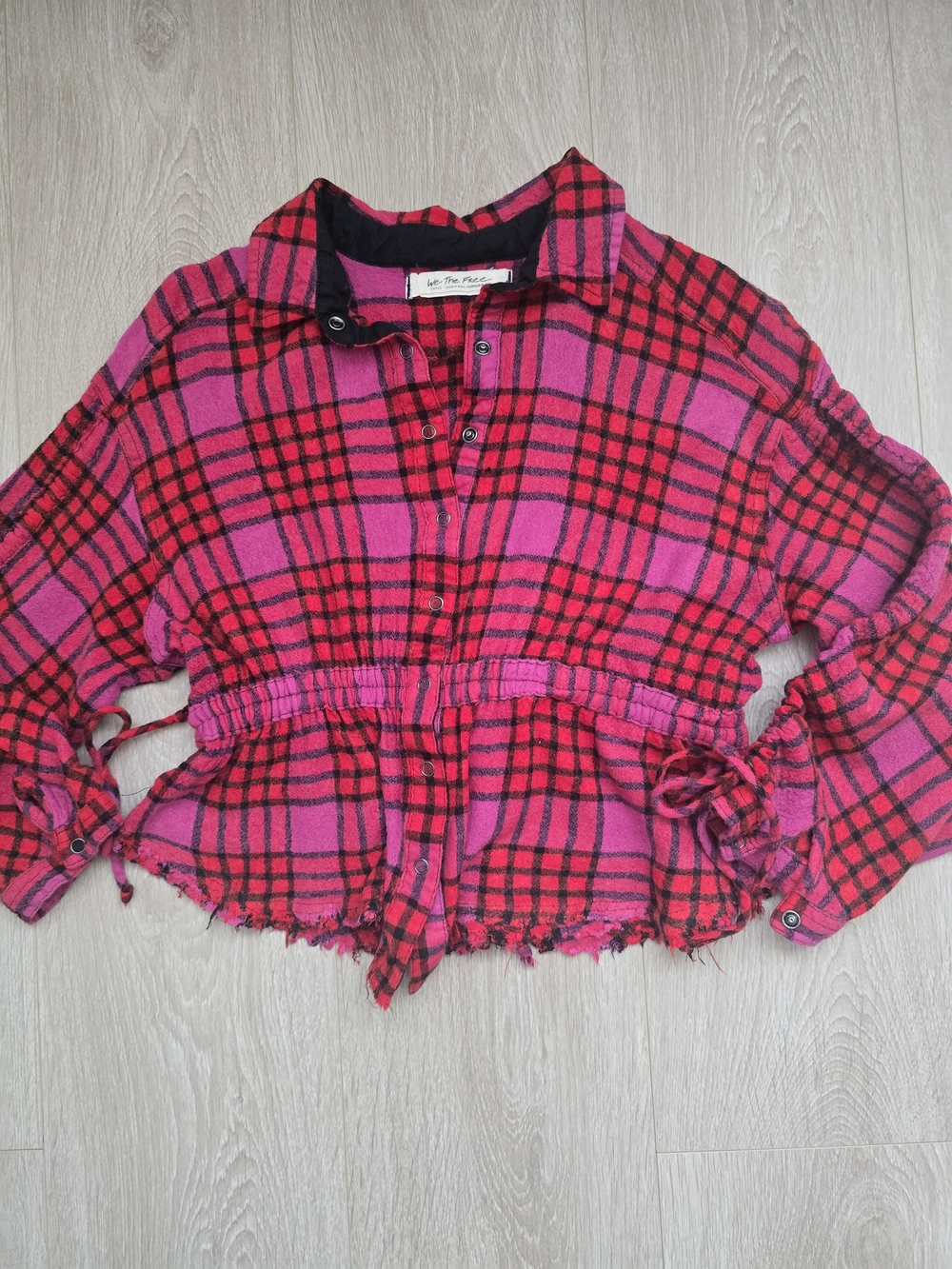 We The Free Pink & Red Plaid Button-Front Shirt Size S Cotton Wool - Picture 10 of 11